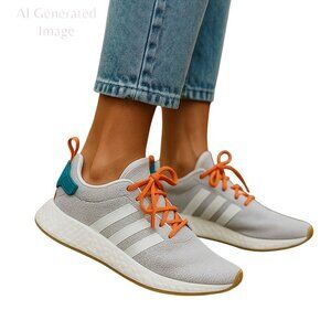 Adidas Mens BOOST LA MARQUE AUX 3 BANDES Gray Orange Aqua Lace Up Shoes Size 5